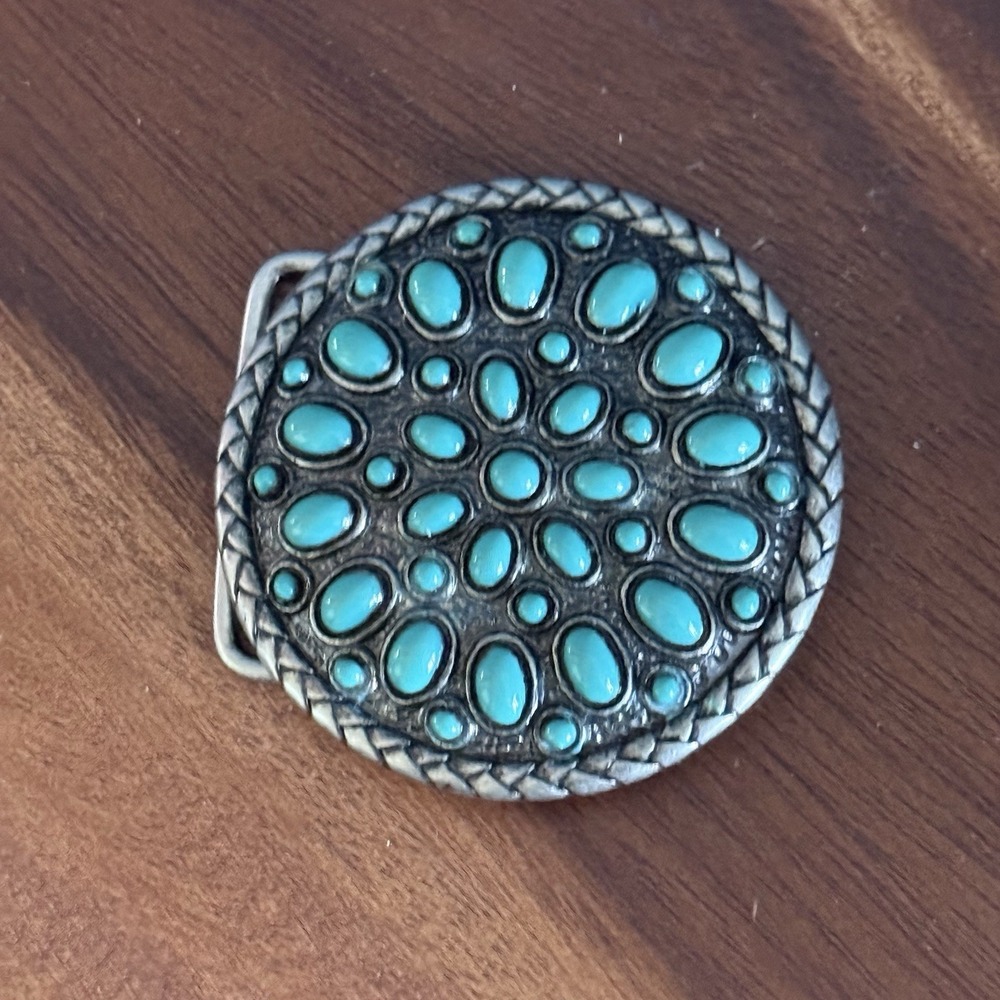 Southwestern Faux Turquoise Women's Belt Buckle Silver Tone Rodeo Western 2.5"
